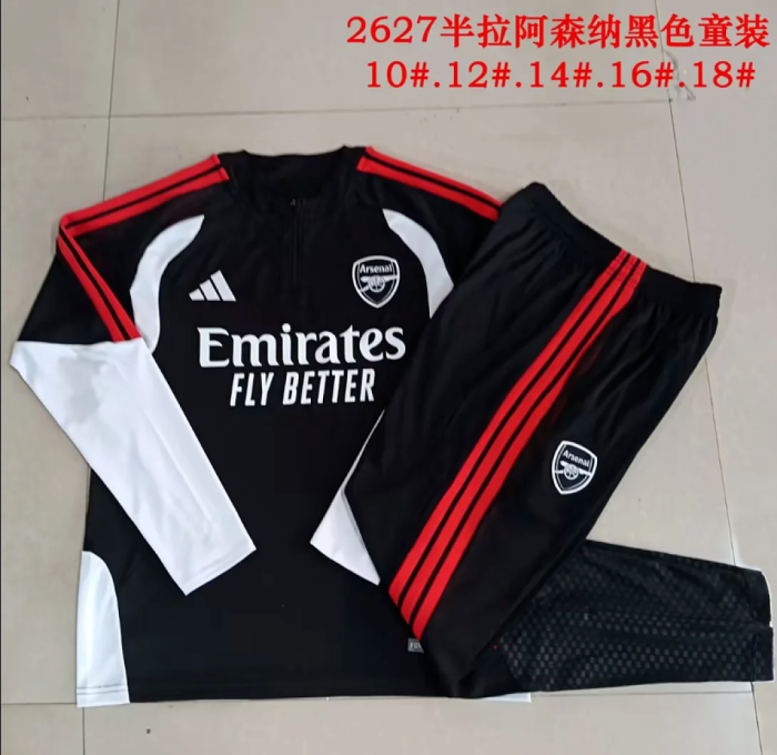 Youth 2026-2027 Arsenal Black/White Soccer Training Sweater and Pants Child Football Kit