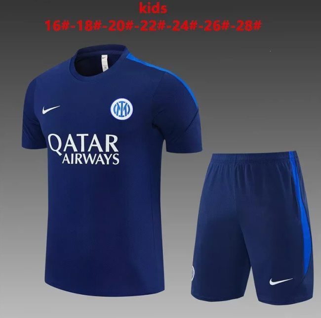 Youth Uniform Kids Kit 2026-2027 Inter Milan Dark Blue Soccer Training Jersey Shorts Child Football Set