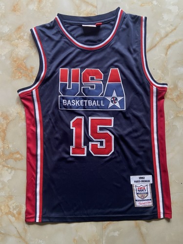 Mitchell&ness 1992 USA JOHNSON 15 Dark Blue NBA Shirt United States Basketball Jersey