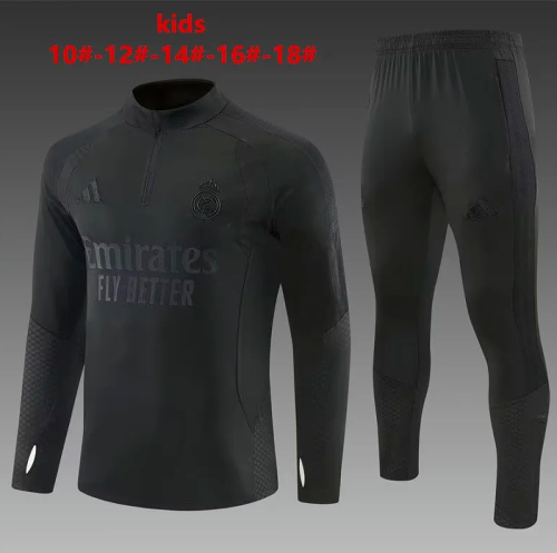 Youth 2026-2027 Real Madrid All Black Soccer Training Sweater and Pants Child Football Kit