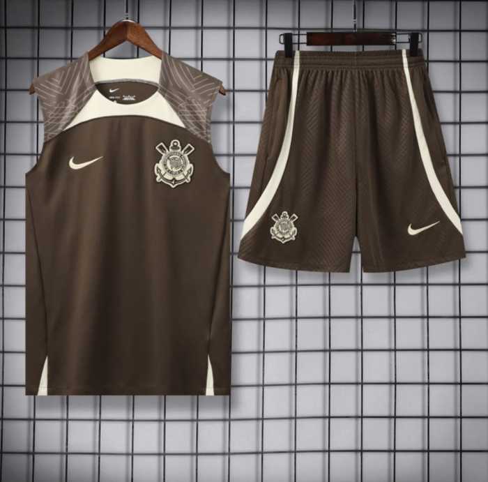 Adult Uniform 2025-2026 Corinthians Brown Soccer Training Vest and Shorts Football Set