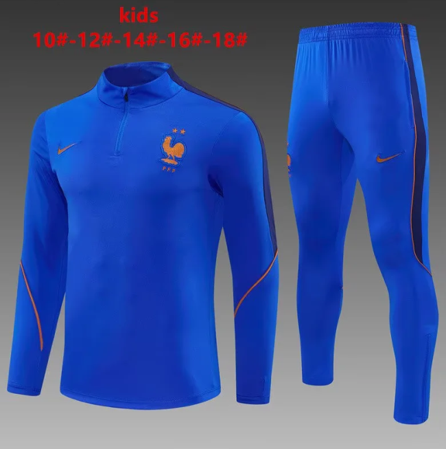 Youth 2026-2027 France Blue Soccer Training Sweater and Pants Child Football Kit