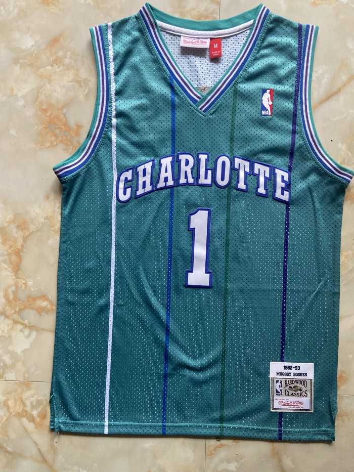Mitchell&ness 1992-93 Charlotte Hornets BOGUES 1 Blue Basketball Shirt NBA Jersey