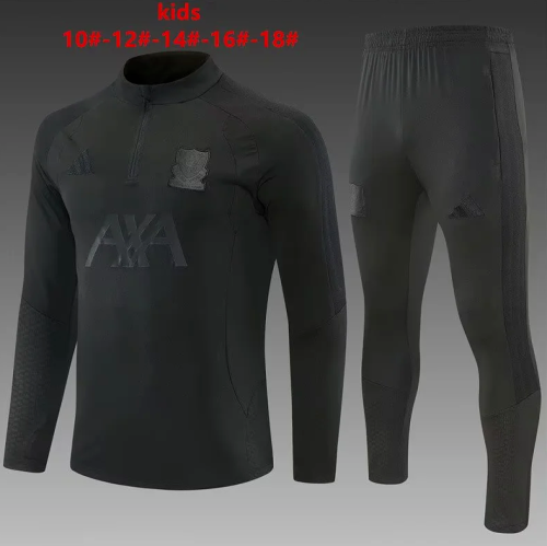 Youth 2025-2026 Liverpool All Black Soccer Training Sweater and Pants Child Football Kit