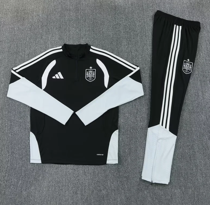 2026-2027 Spain Black/White  Soccer Training Sweater and Pants Football Kit