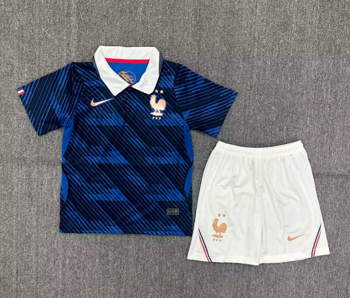 with White Shorts Youth Uniform Kids Kit France 2026 Home Soccer Jersey Shorts Child Football Set