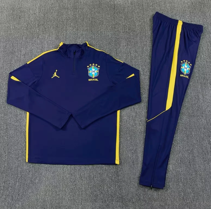 2026-2027 Brazil Dark Blue Soccer Training Sweater and Pants Brasil Football Kit