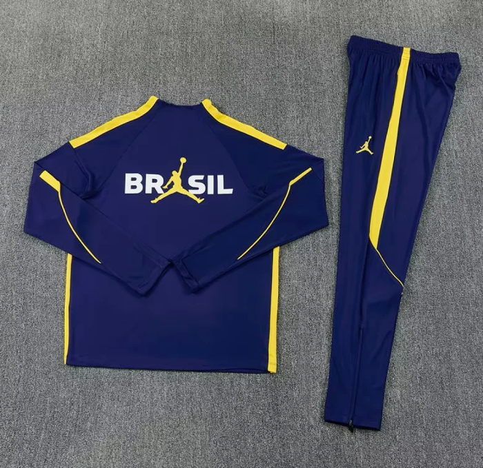 2026-2027 Brazil Dark Blue Soccer Training Sweater and Pants Brasil Football Kit
