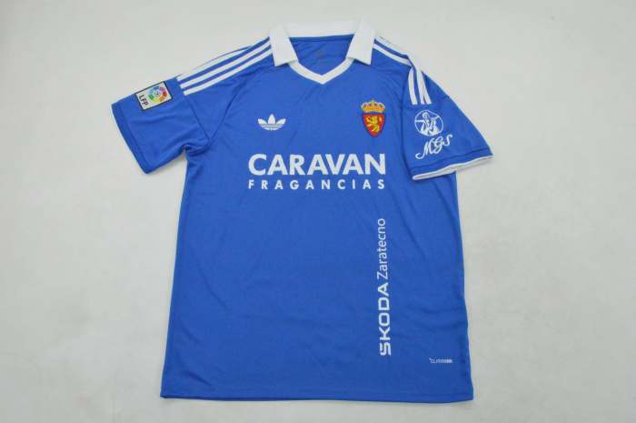 with All Sponor Logos Fan Version 2025-2026 Real Zaragoza Retro Model Soccer Jersey Football Shirt