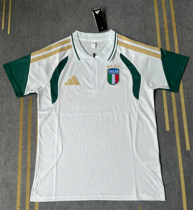 with Zipper Player Version 2026 Italy White Soccer Polo