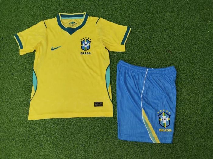 Player Version Youth Uniform Kids Kit 2026 Brazil Home Soccer Jersey Shorts Child Brasil Football Set