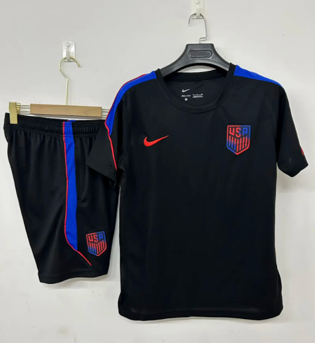Adult Uniform 2026 USA Black/Blue Soccer Training Jersey and Shorts United States Football Kits