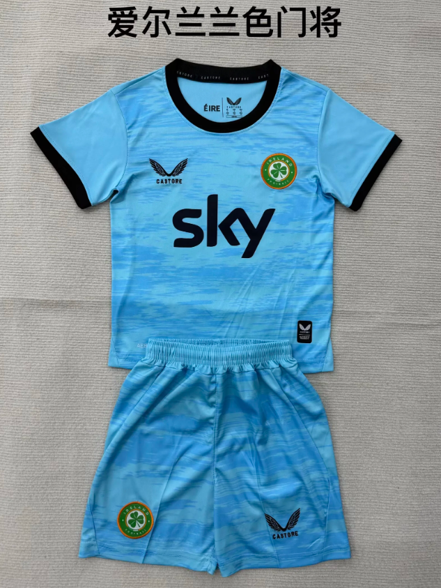 Youth Uniform Kids Kit 2026 Ireland Blue Goalkeeper Soccer Jersey Shorts Child Football Set
