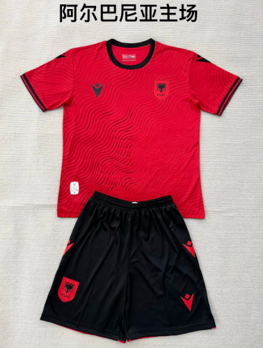 Youth Uniform Kids Kit 2026 Albania Home Soccer Jersey Shorts Child Football Set