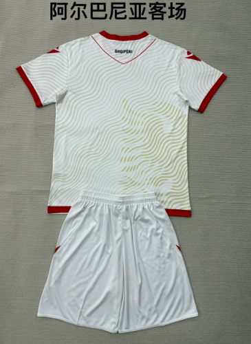 Youth Uniform Kids Kit 2026 Albania Away White Soccer Jersey Shorts Child Football Set