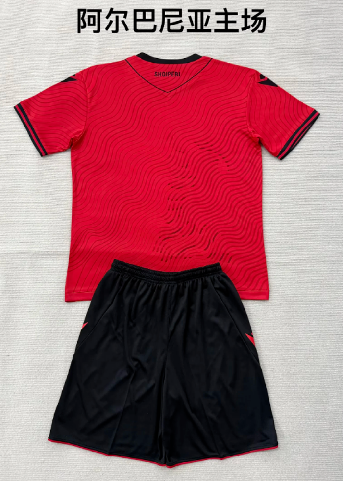 Youth Uniform Kids Kit 2026 Albania Home Soccer Jersey Shorts Child Football Set