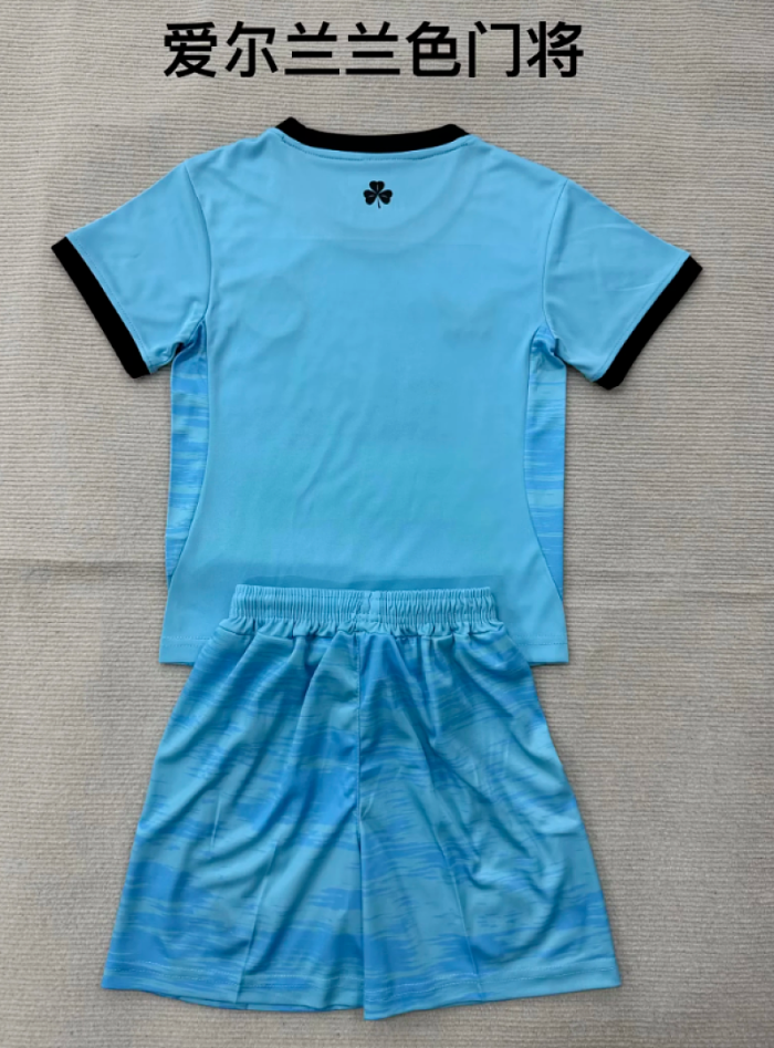 Youth Uniform Kids Kit 2026 Ireland Blue Goalkeeper Soccer Jersey Shorts Child Football Set