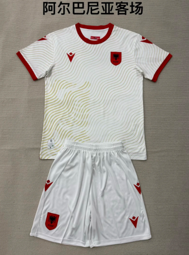 Youth Uniform Kids Kit 2026 Albania Away White Soccer Jersey Shorts Child Football Set