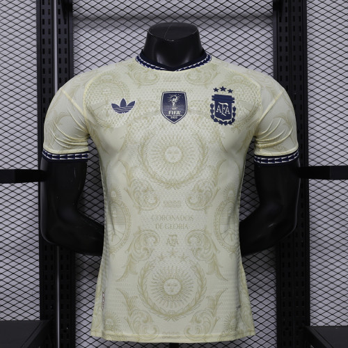 with FIFA World Champions 2022 Patch Player Version 2026 Argentina Light Yellow Soccer Jersey Camisetas de Futbol