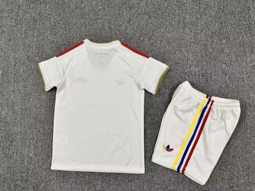 Youth Uniform Kids Kit 2026 Venezuela Away White Soccer Jersey Shorts Child Football Set