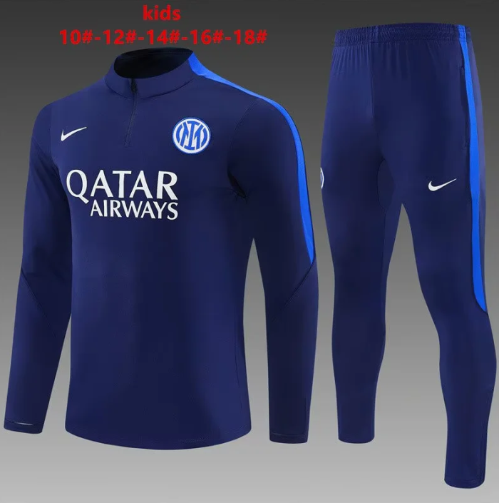 Youth 2026-2027 Inter Milan Dark Blue Soccer Training Sweater and Pants Child Football Kit