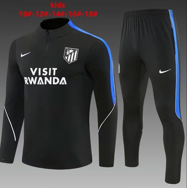 Youth 2026-2027 Atletico Madrid Black/Blue Soccer Training Sweater and Pants Child Football Kit