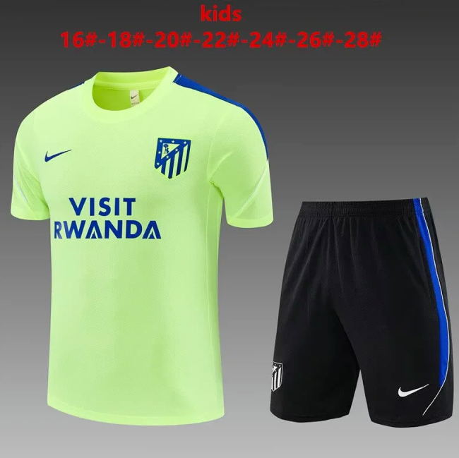 Youth Uniform Kids Kit 2026-2027 Atletico Madrid Green Soccer Training Jersey Shorts Child Football Set