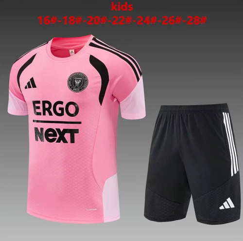 Youth Uniform Kids Kit 2026-2027 Inter Miami Pink/Black Soccer Training Jersey Shorts Child Football Set