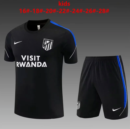 Youth Uniform Kids Kit 2026-2027 Atletico Madrid Black/Blue Soccer Training Jersey Shorts Child Football Set