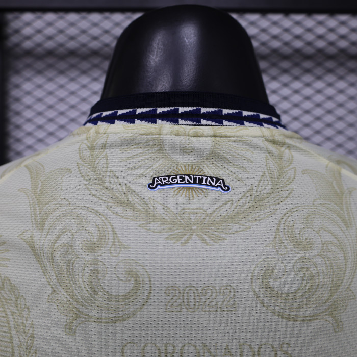 with FIFA World Champions 2022 Patch Player Version 2026 Argentina Light Yellow Soccer Jersey Camisetas de Futbol