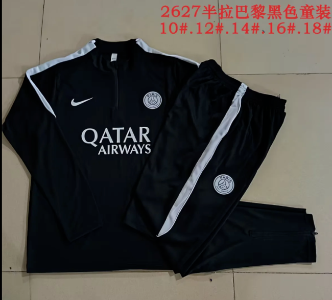 Youth 2026-2027 PSG Black Soccer Training Sweater and Pants Child Football Kit