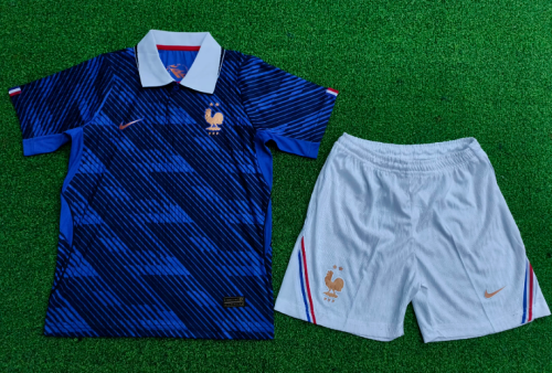 Player Version Youth Uniform Kids Kit 2026 France Home Soccer Jersey Shorts Child Football Set