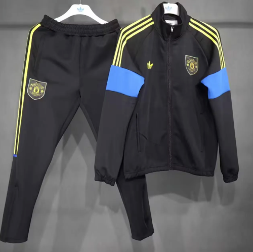 2026-2027 Manchester United Black/Blue Soccer Windbreaker Jacket Football Jacket and Pants