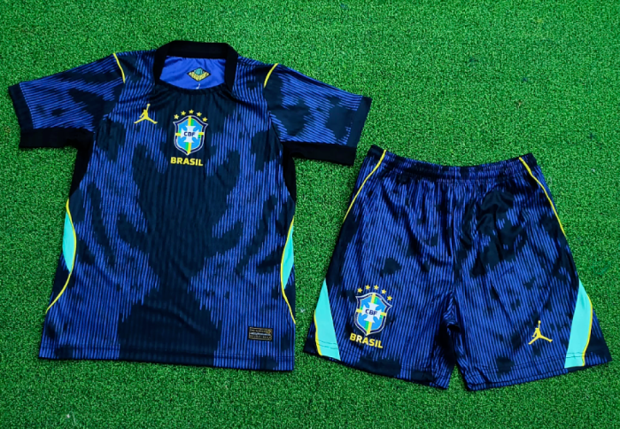 Player Version Youth Uniform Kids Kit 2026 Brazil Away Soccer Jersey Shorts Child Brasil Football Set