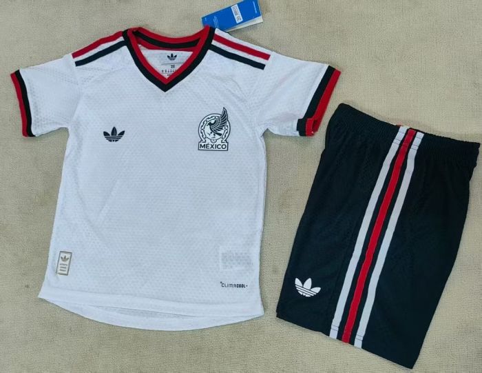 Player Version Youth Uniform Kids Kit 2026 Mexico Away White Soccer Jersey Shorts Child Football Set