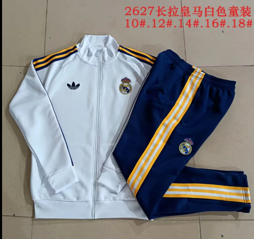 Youth 2026-2027 Real Madrid White Originals Soccer Training Jacket and Pants Child Football Kit