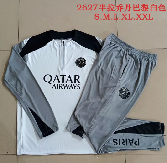 2026-2027 PSG White/Grey Soccer Training Sweater and Pants Football Kit