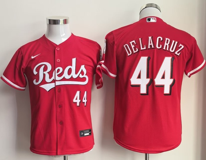 Youth Kids Cincinnati Reds 44 DELACRUZ Red Cool Base Jersey Child MLB Shirt