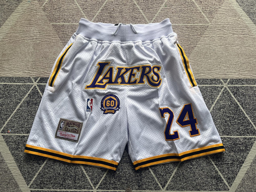 Retro Los Angeles Lakers 24 NBA Shorts White Basketball Shorts