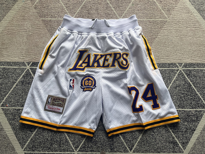 Retro Los Angeles Lakers 24 NBA Shorts White Basketball Shorts