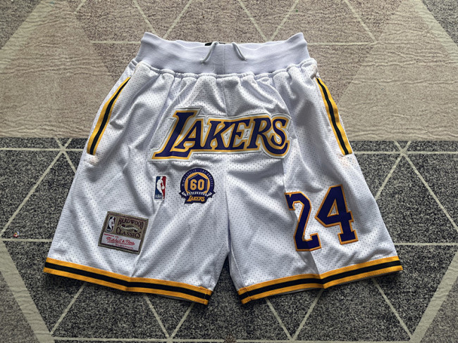 Retro Los Angeles Lakers 24 NBA Shorts White Basketball Shorts