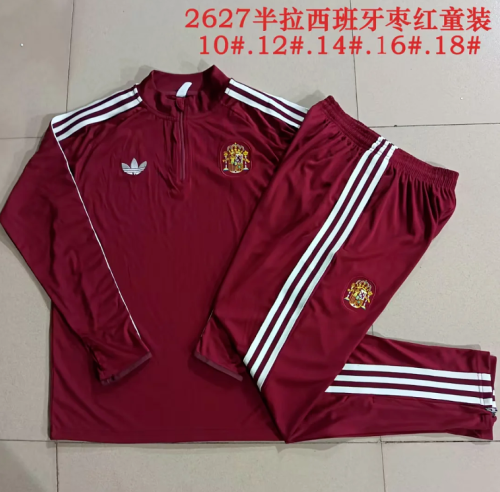 Youth 2026-2027 Spain Red Soccer Training Sweater and Pants Child Football Kit