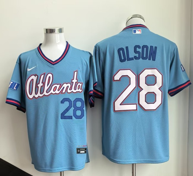 City Edition Atlanta Braves OLSON 28 Light Blue Baseball Cool Shirt MLB Jersey