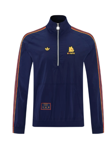 2026-2027 As Roma Dark Blue Half-zipper Soccer Windbreaker Jacket Espana Football Jacket