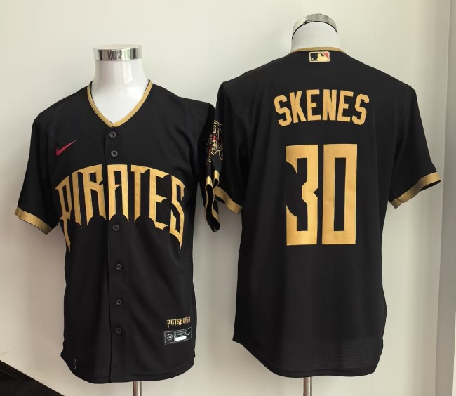 City Edition Pittsburgh Pirates SKENES 30 Black Cool Base Jersey MLB Shirt