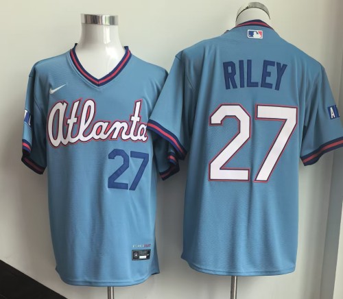 City Edition Atlanta Braves RILEY 27 Light Blue Baseball Cool Shirt MLB Jersey