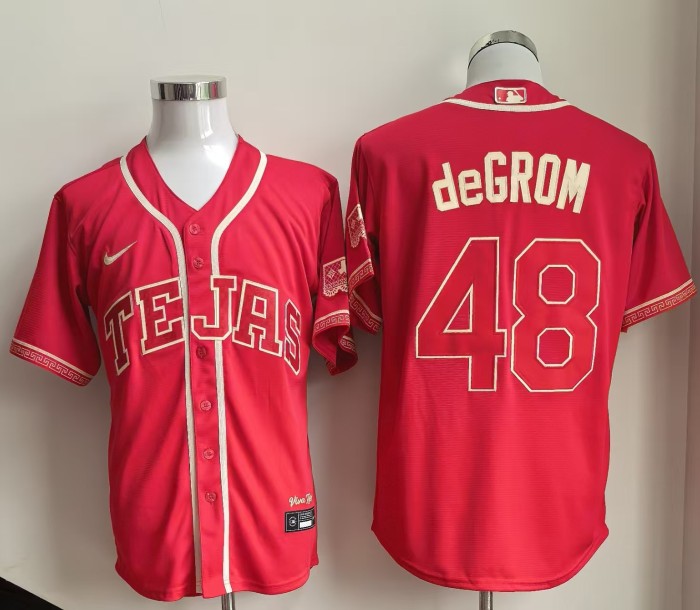 City Edition Texas Rangers deGROM 48 Red Baseball Cool Shirt MLB Jersey
