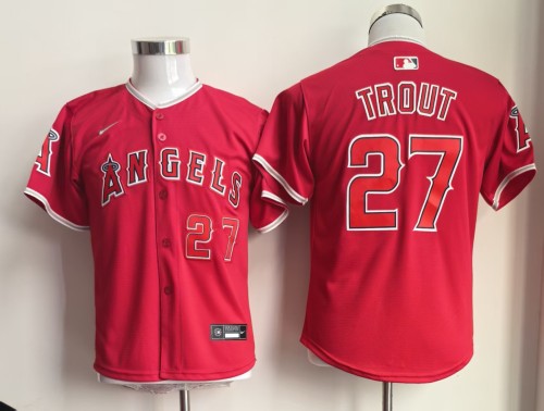Youth Kids Los Angeles Angels of Anaheim 27 TROUT Red Cool Base Jersey Child MLB Shirt
