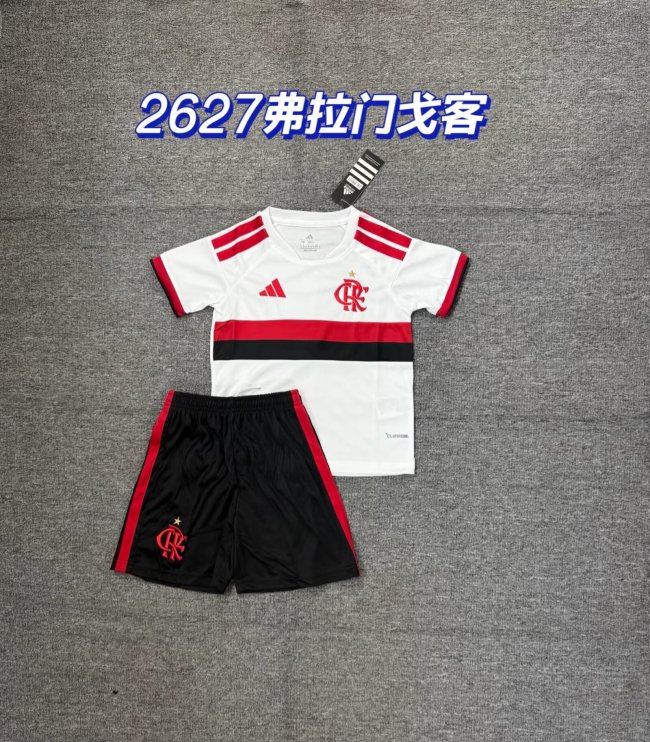 Youth Uniform Kids Kit 2026-2027 Flamengo Away White Soccer Jersey Shorts Child Football Set