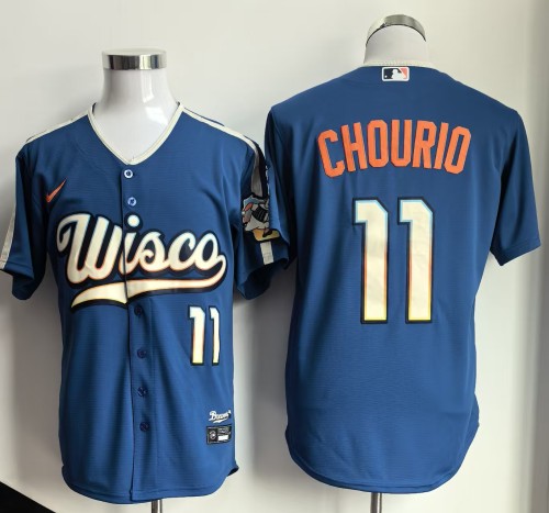 City Edition Milwaukee Brewers CHOURIO 11 Blue BaseBall Cool Jersey MLB Shirt